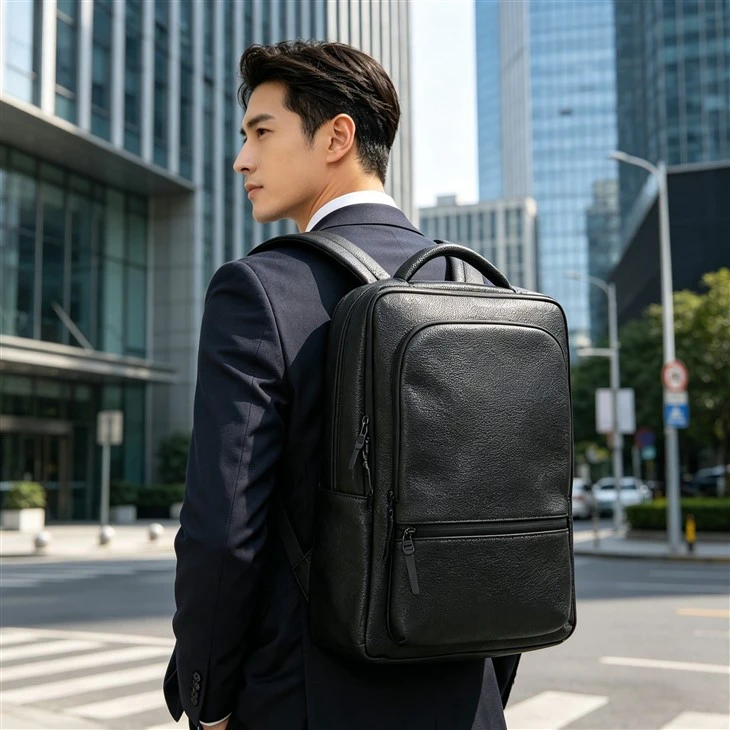 Black leather computer backpack
